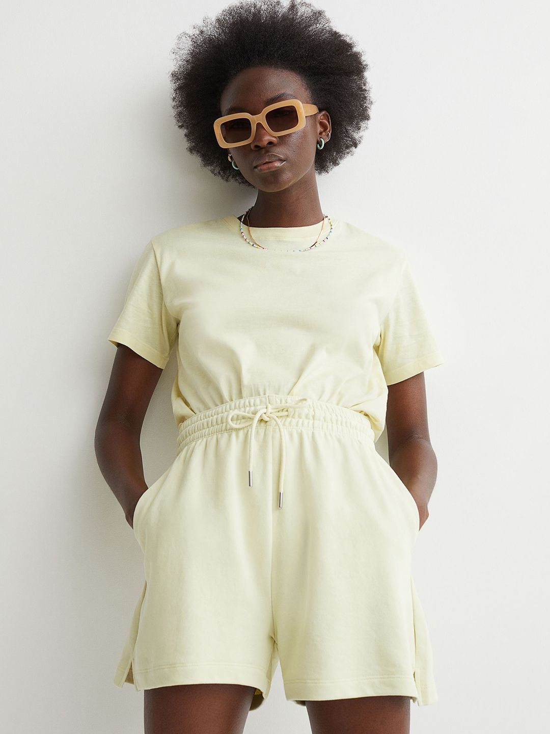 H&M Women Yellow Sweatshirt Shorts