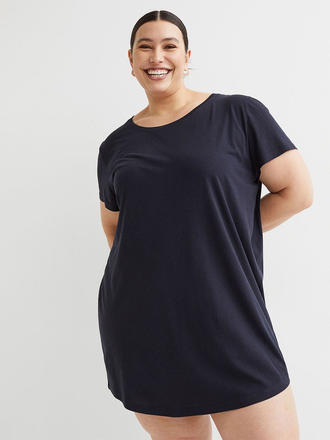 H&M Women Plus Size Navy Blue Modal-Blend T-shirt Dress Price in India