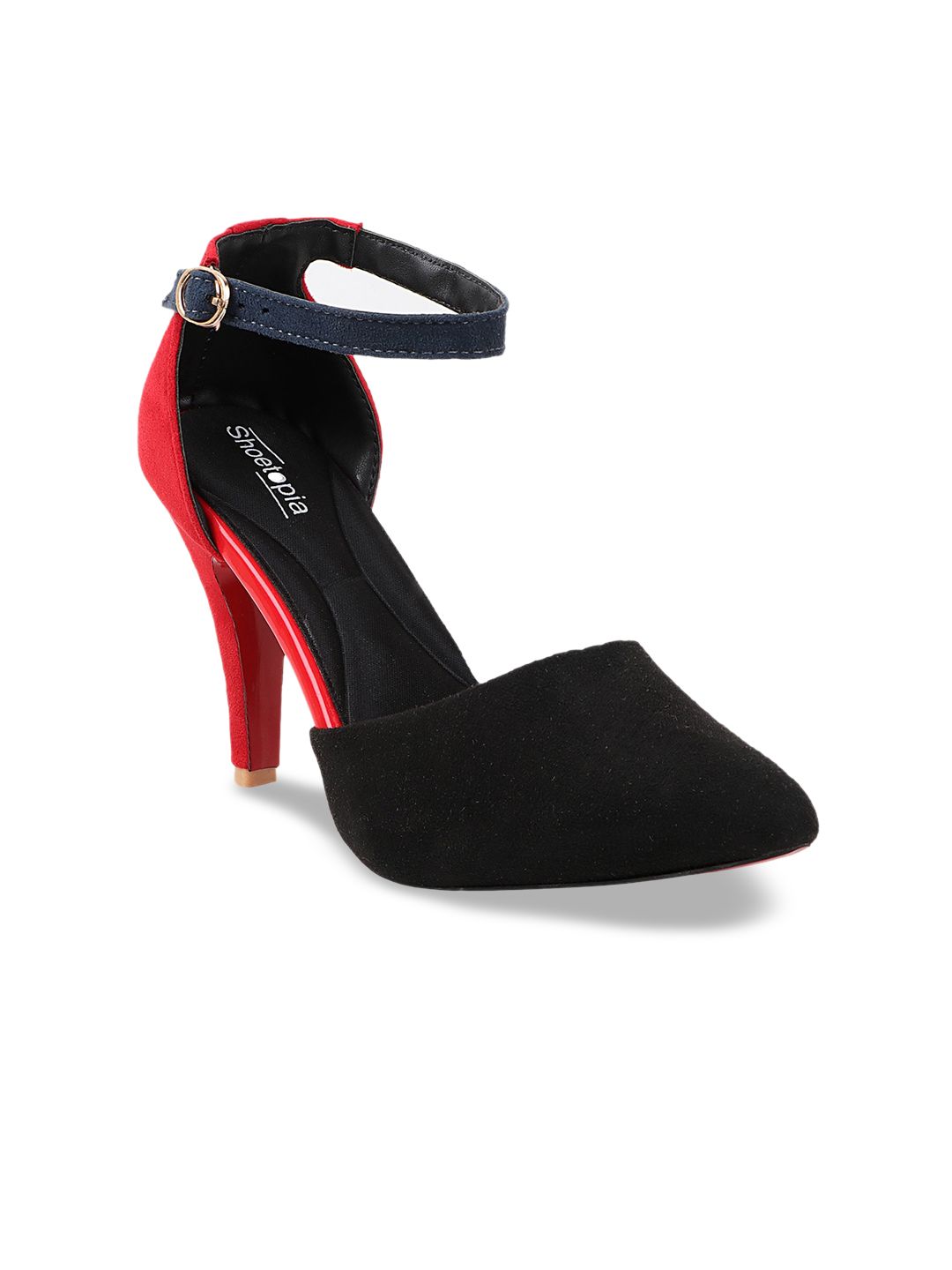 Shoetopia Black Printed Stiletto Pumps with Buckles Price in India