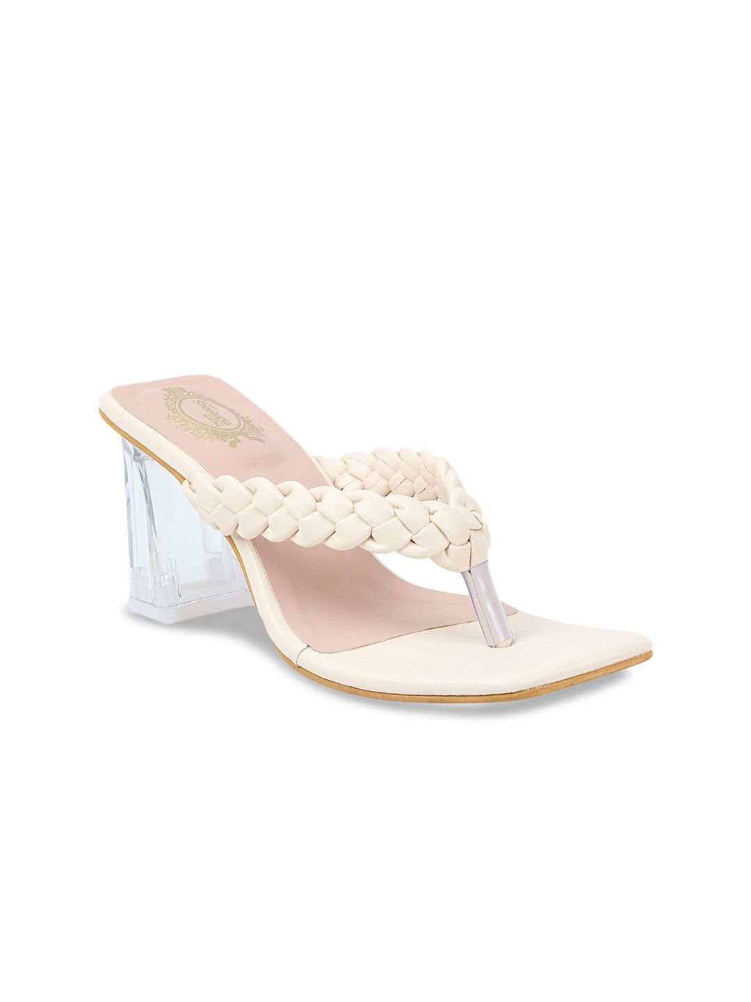 Shoetopia Cream-Coloured Embellished Block Sandals Price in India