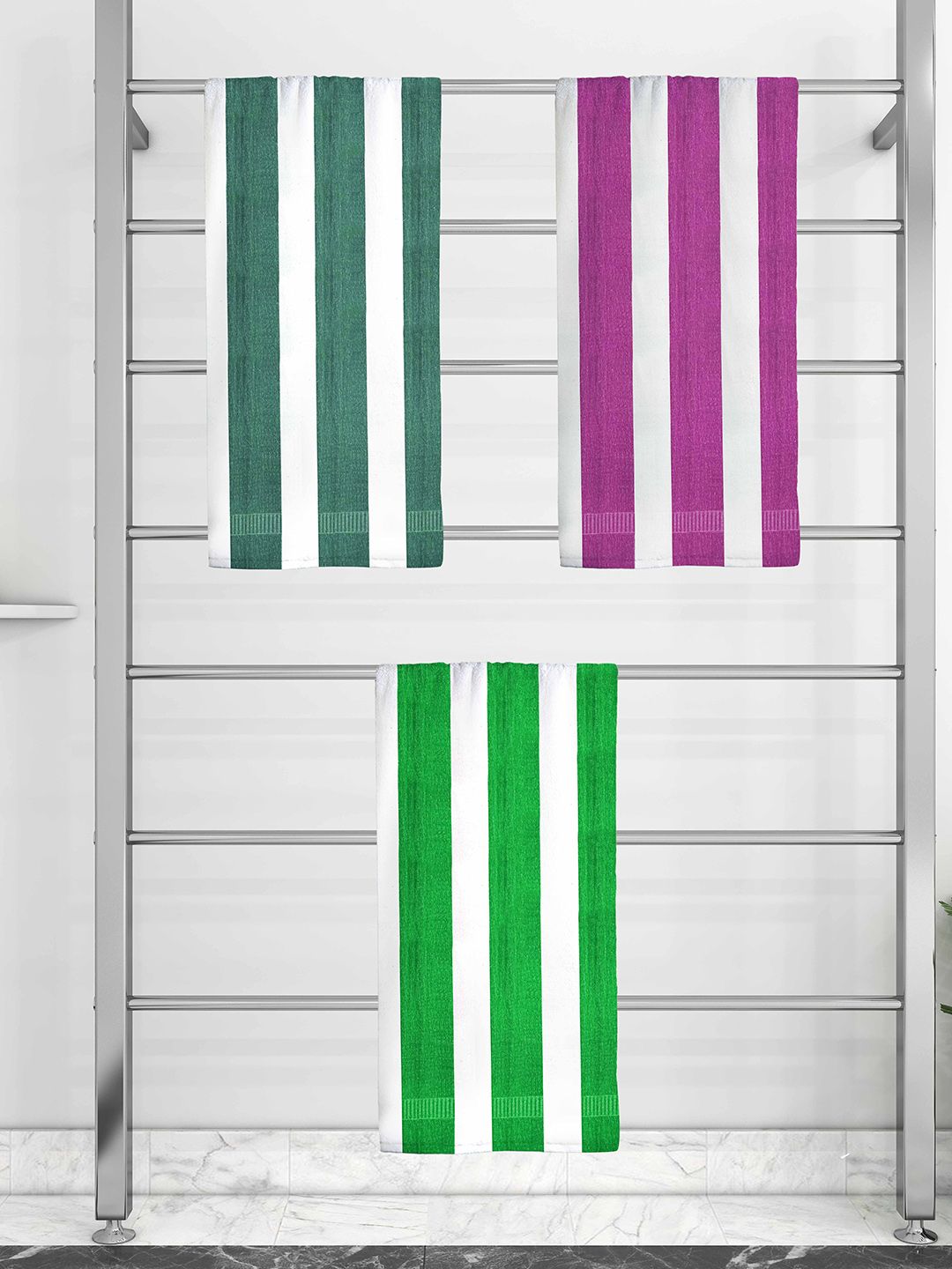 Athom Trendz Set Of 3 Striped Pure Cotton 210 GSM Bath Towel Price in India