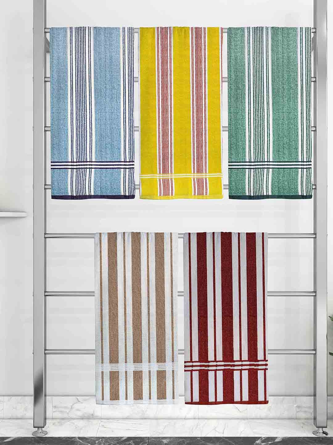 Athom Trendz Pack of 5 Striped Cotton 210 GSM Bath Towels Price in India