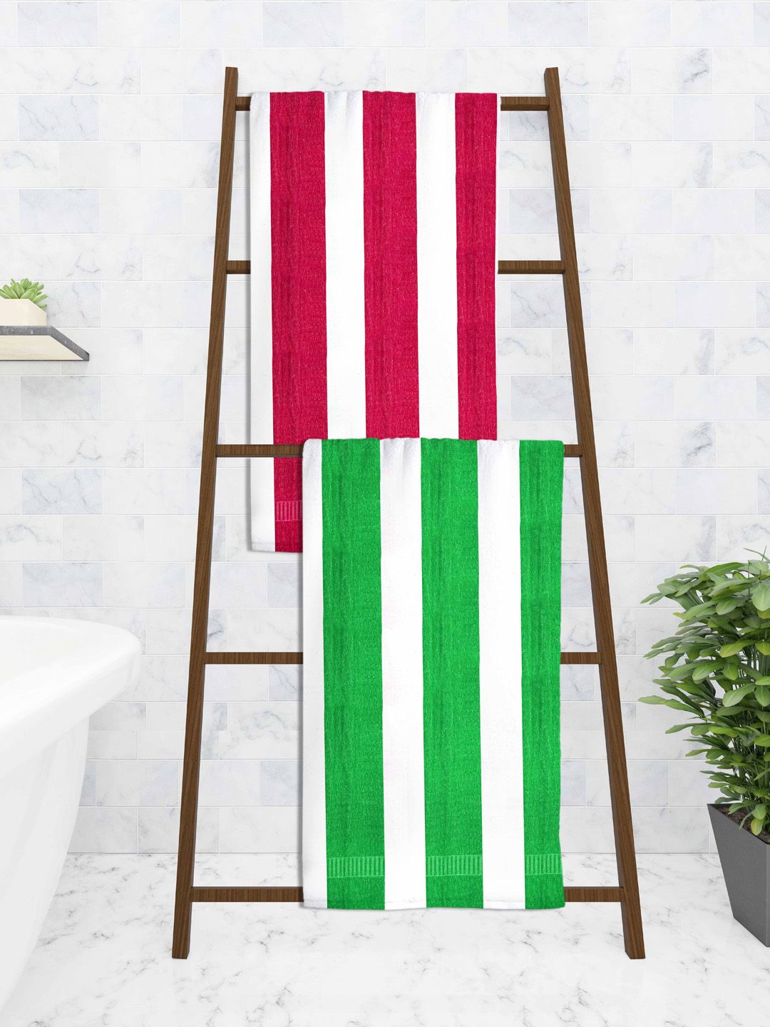 Athom Trendz Set Of 2 Striped 210 GSM Pure Cotton Bath Towels Price in India