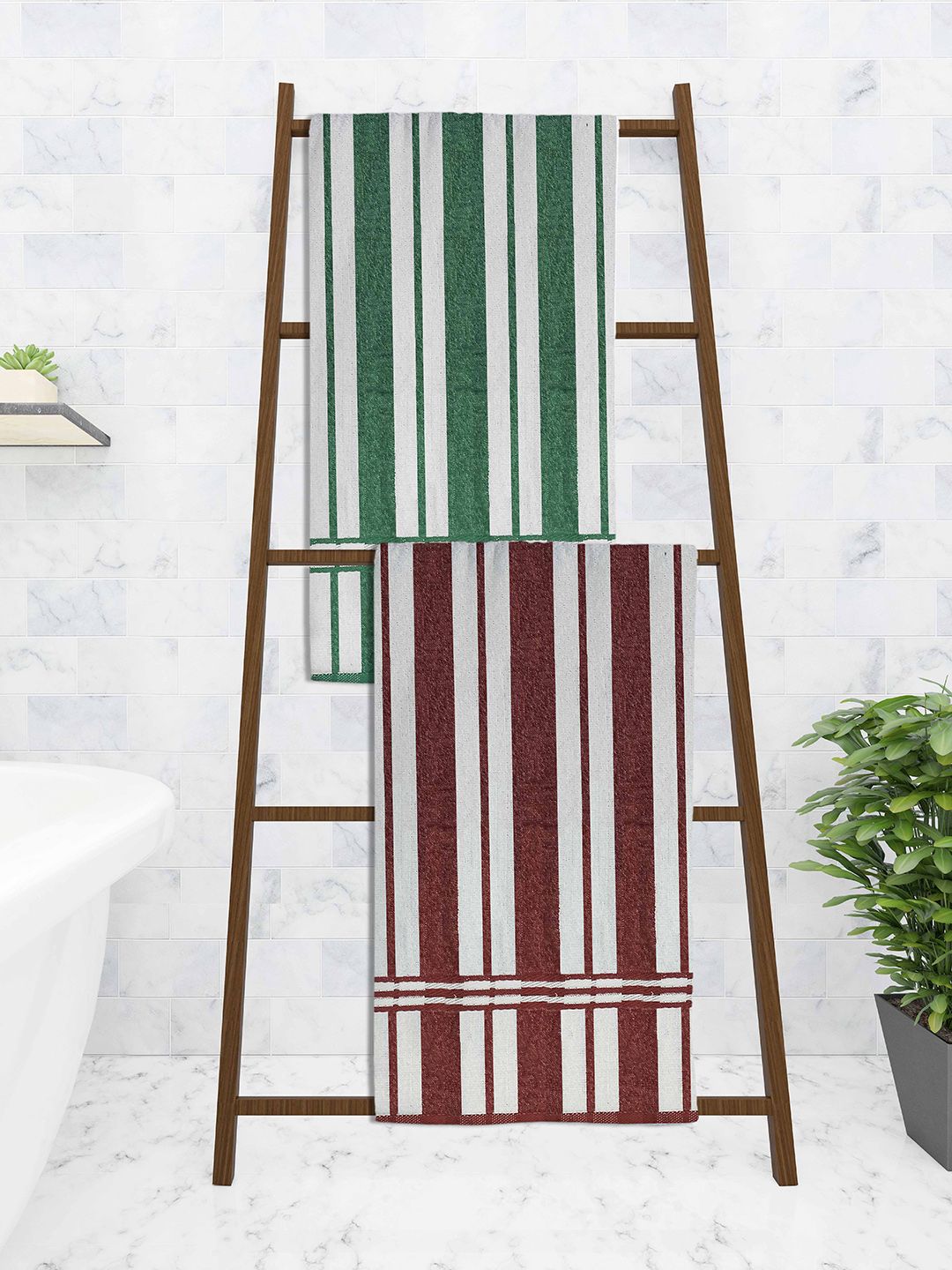 Athom Trendz Set Of 2 Striped Pure Cotton 210 GSM Bath Towel