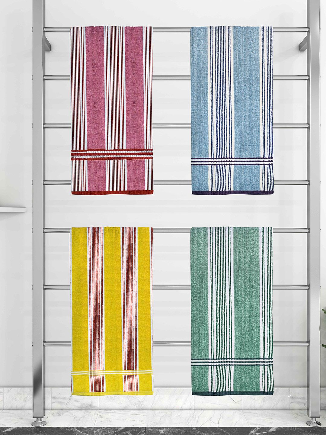 Athom Trendz Set Of 4 Striped 210 GSM Pure Cotton Bath Towels Price in India