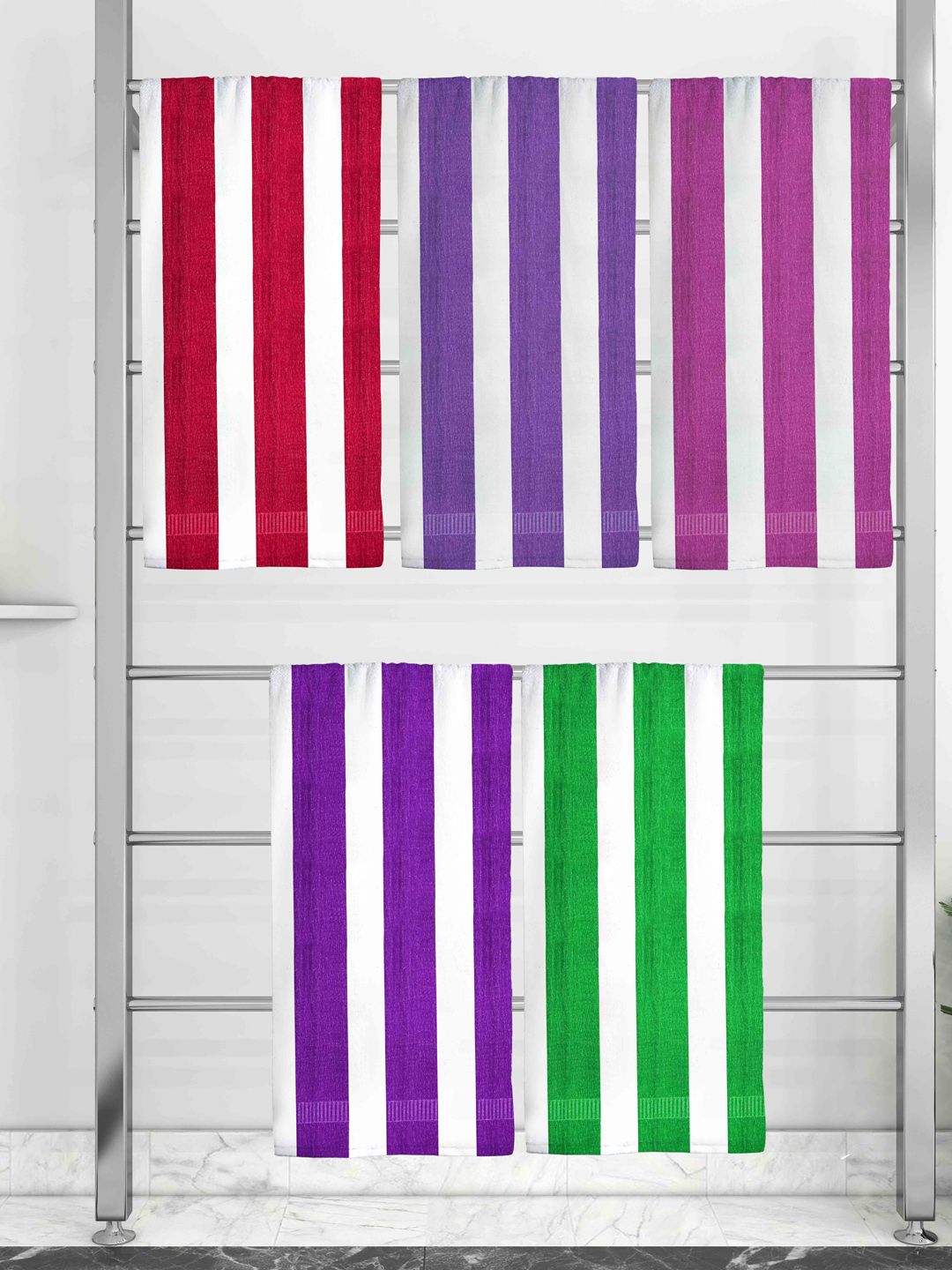 Athom Trendz Set Of 5 Striped 210 GSM Pure Cotton Bath Towels Price in India