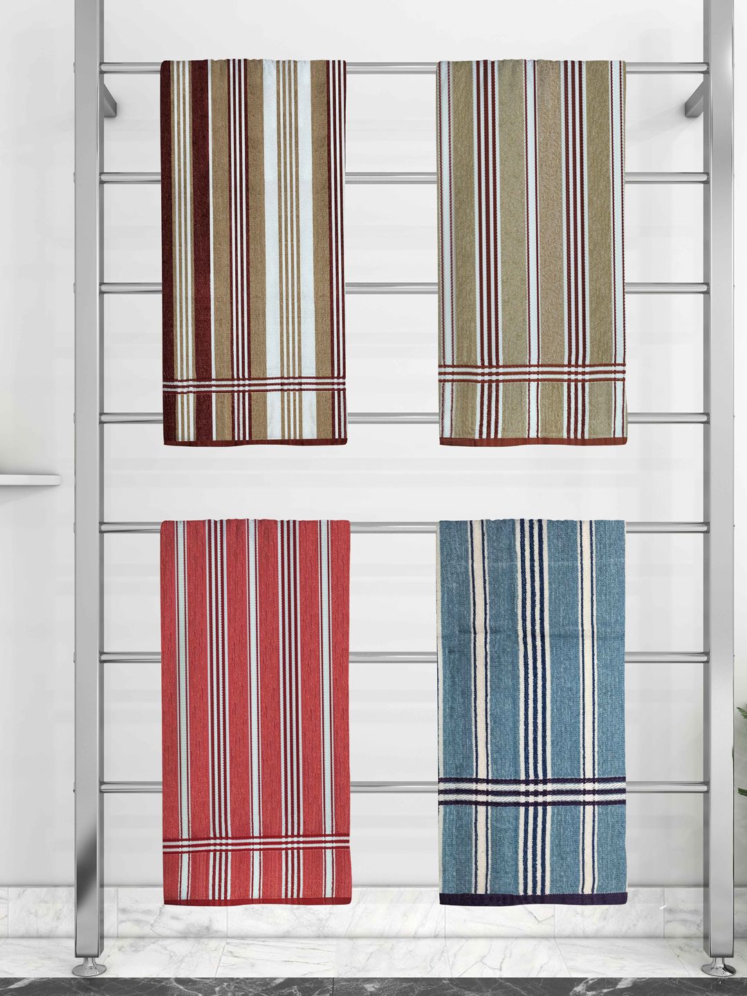 Athom Trendz Set Of 4 Striped 210 GSM Pure Cotton Bath Towels Price in India