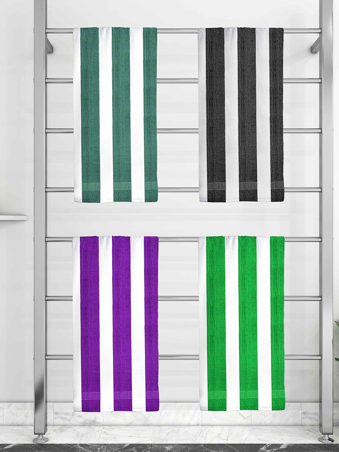 Athom Trendz Set Of 4 Striped 210GSM Cotton Bath Towels Price in India