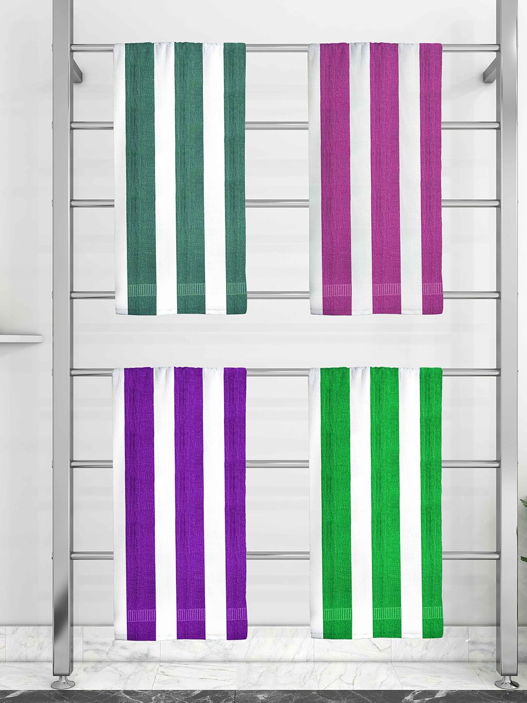 Athom Trendz Set Of 4 Striped 210 GSM Pure Cotton Bath Towels Price in India