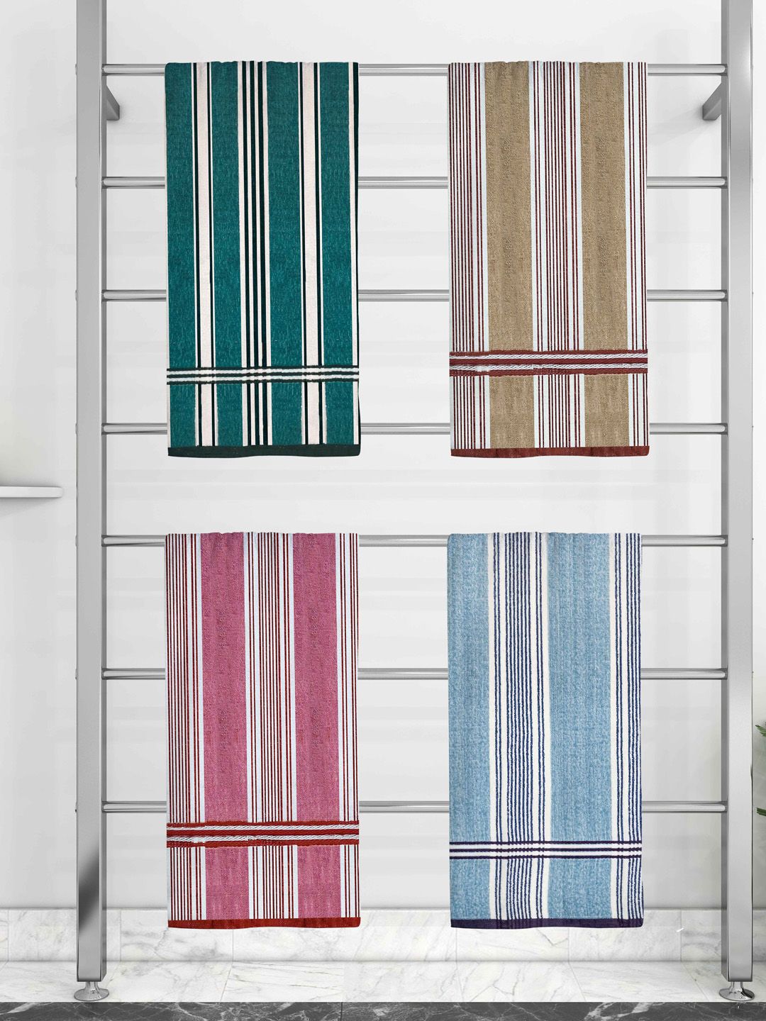 Athom Trendz Set Of 4 Striped Pure Cotton 210 GSM Bath Towel Price in India