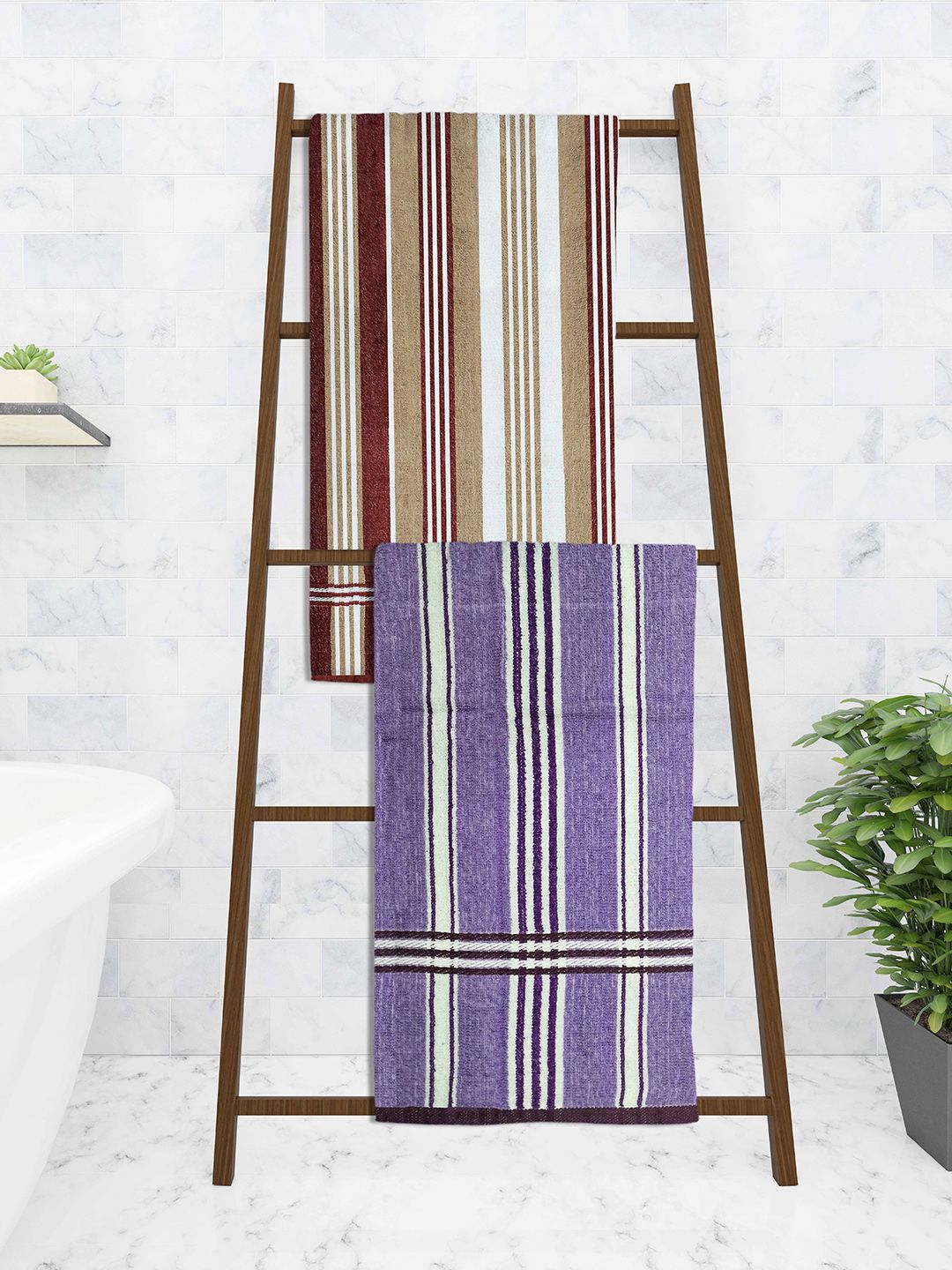 Athom Trendz Set Of 2 Striped Pure Cotton 210 GSM Bath Towel Price in India