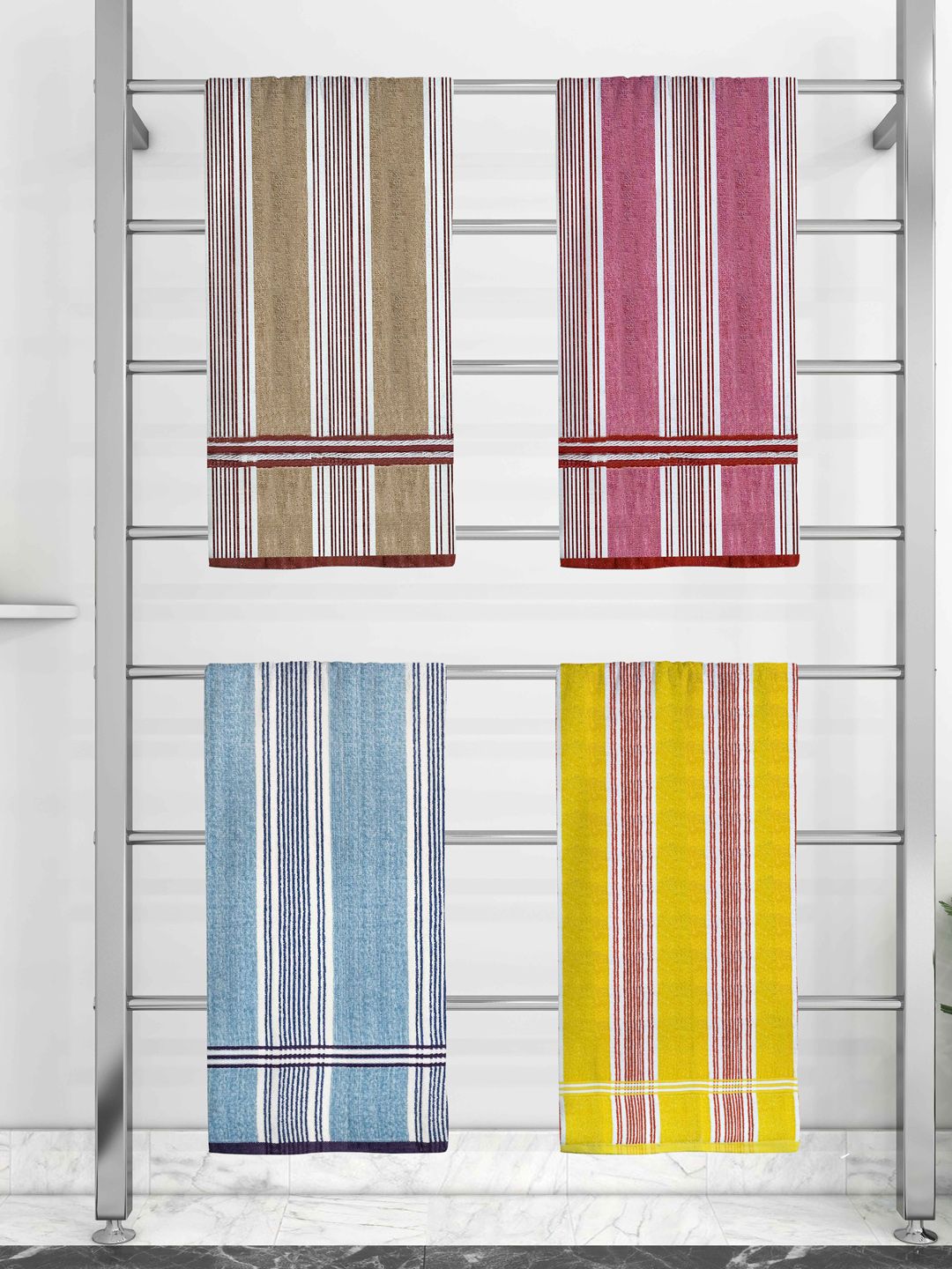 Athom Trendz Set Of 5 Striped 210GSM Cotton Bath Towels Price in India