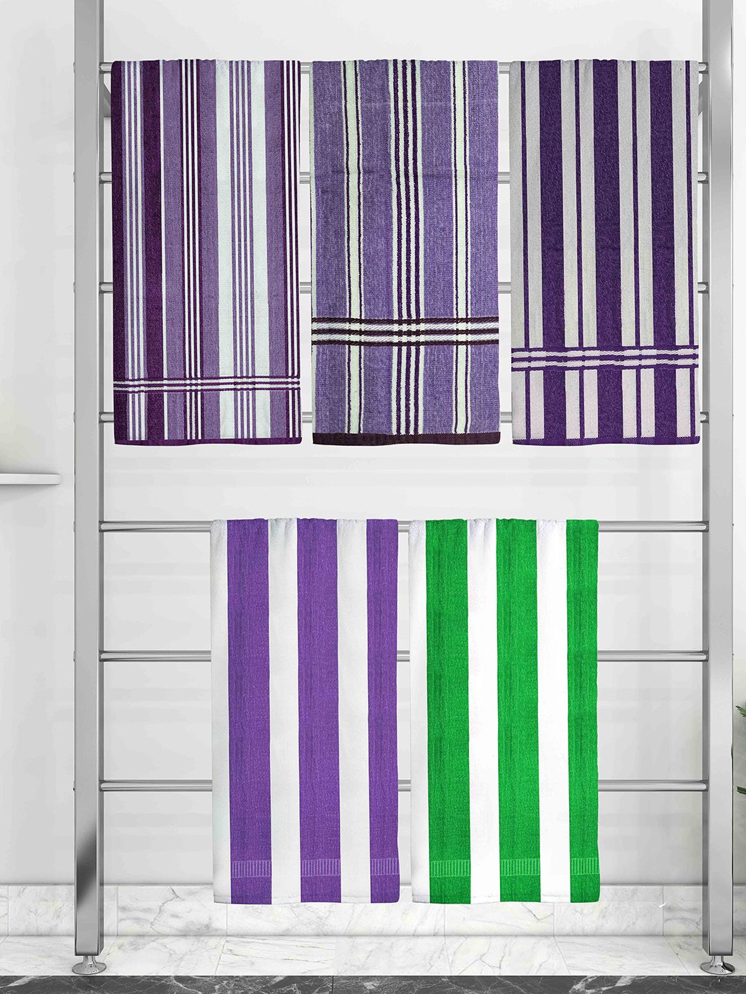 Athom Trendz Set Of 5 Striped Pure Cotton 210 GSM Bath Towel Price in India