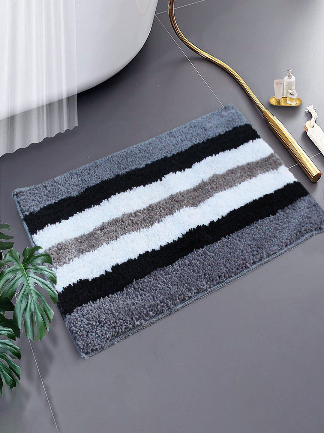 LUXEHOME INTERNATIONAL Grey Striped Anti-Skid Doormat Price in India