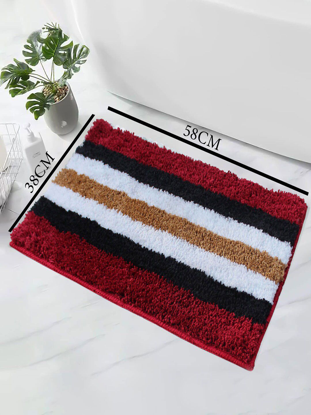 LUXEHOME INTERNATIONAL Maroon Striped Anti Skid Turkey Bath Mat Price in India