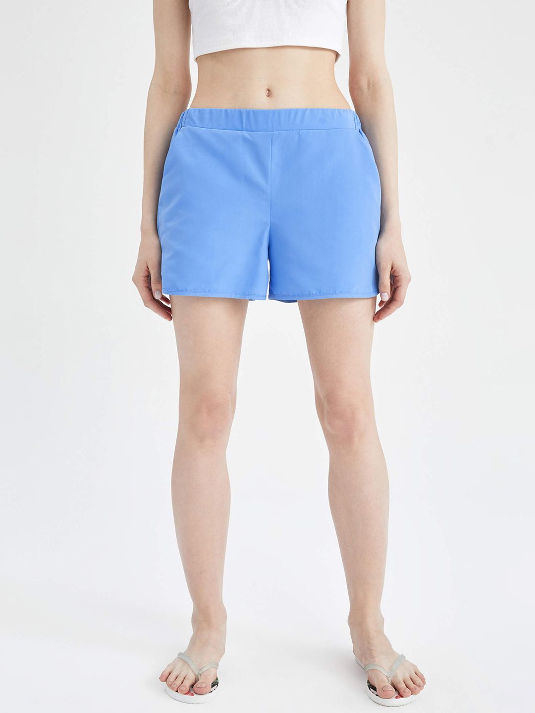 DeFacto Women Blue Solid Swim Shorts Price in India