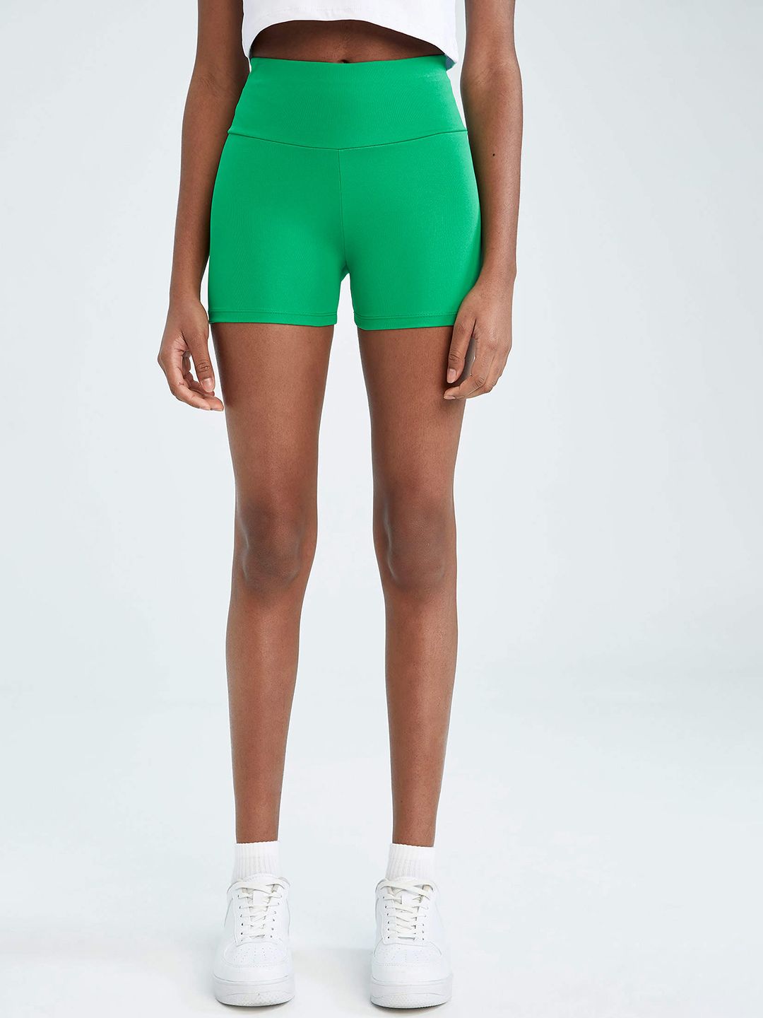 DeFacto Women Green Skinny Fit Biker Shorts Price in India