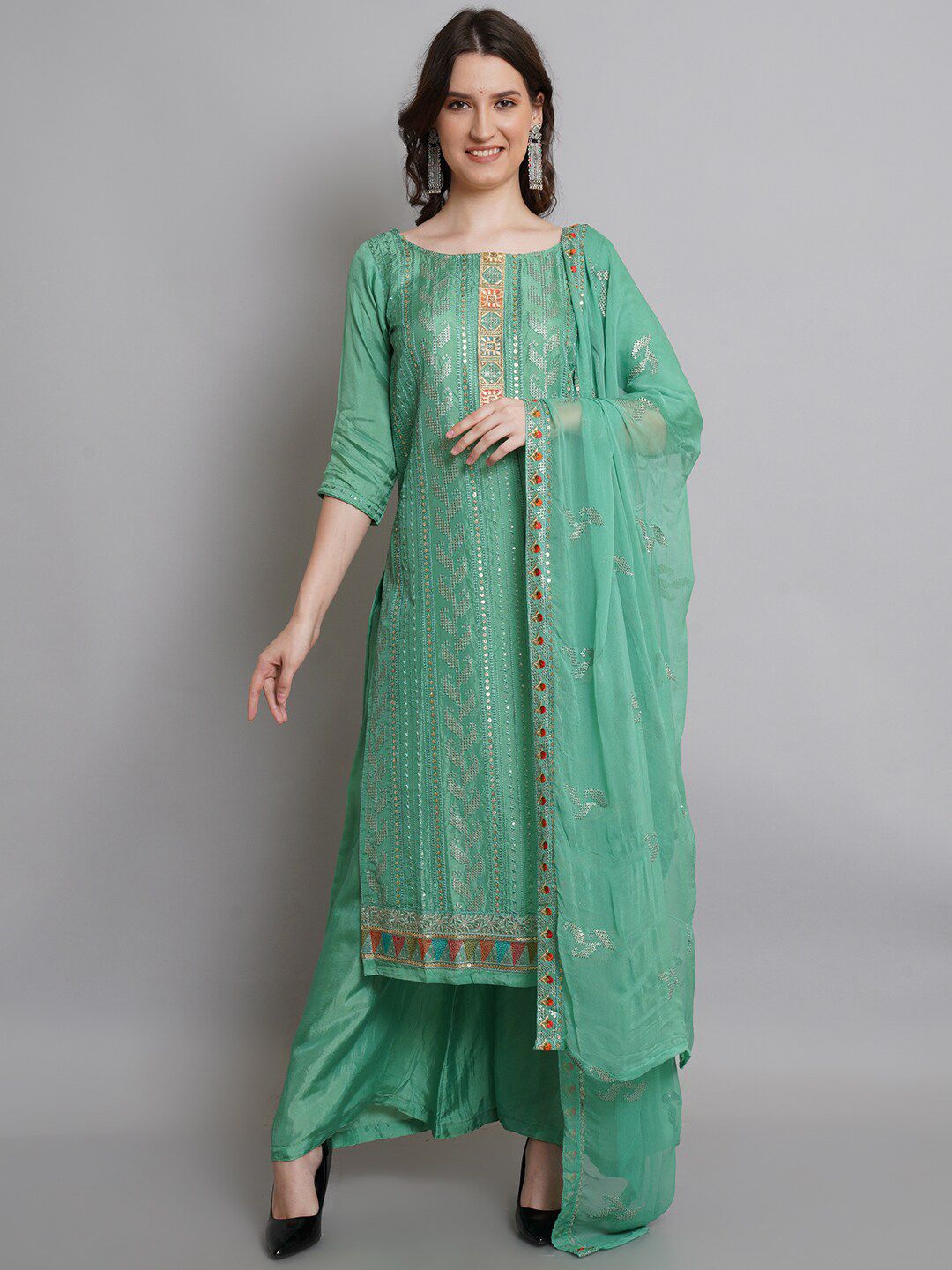 Stylee LIFESTYLE Green Unstitched Dress Material Price in India