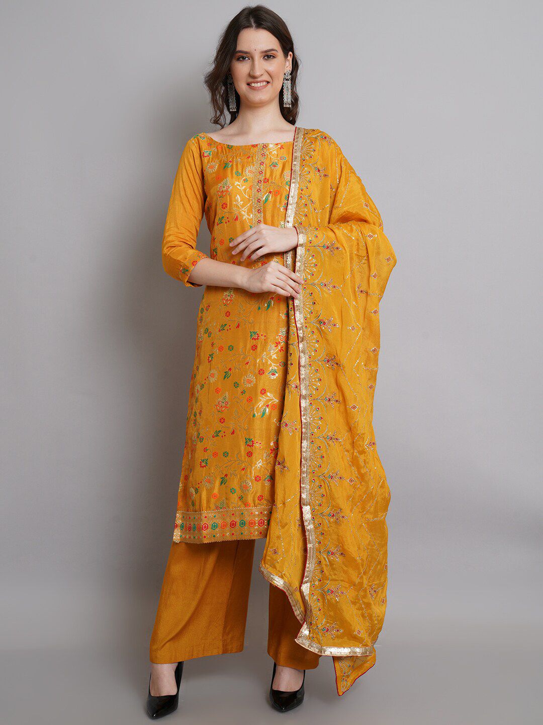 Stylee LIFESTYLE Yellow & Green Unstitched Dress Material Price in India