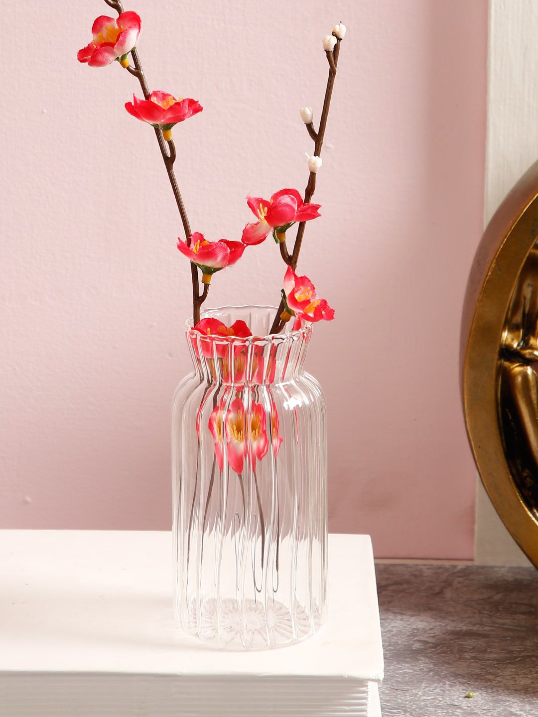 TAYHAA Transparent Textured Glass Vases Price in India