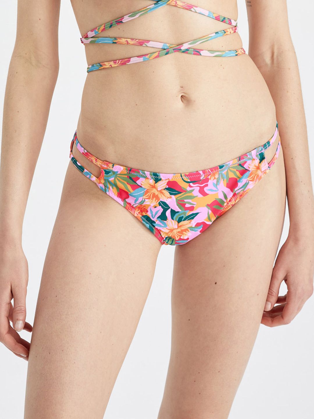 DeFacto Women Pink & Green Printed Swim Bikini Briefs W9366AZ Price in India