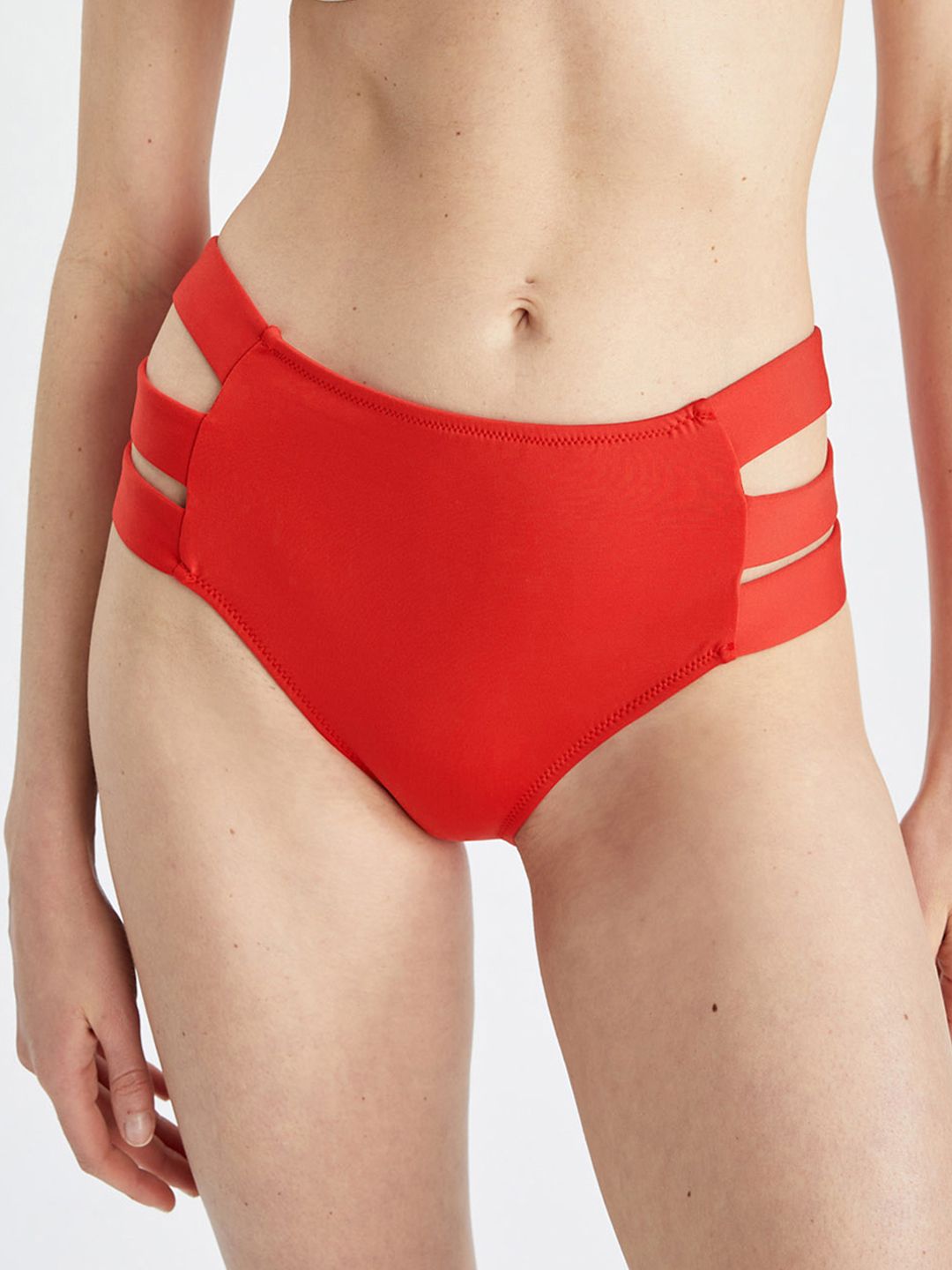 DeFacto Women Red Hipster Swim Briefs with Cut Out Detail T4305AZ Price in India