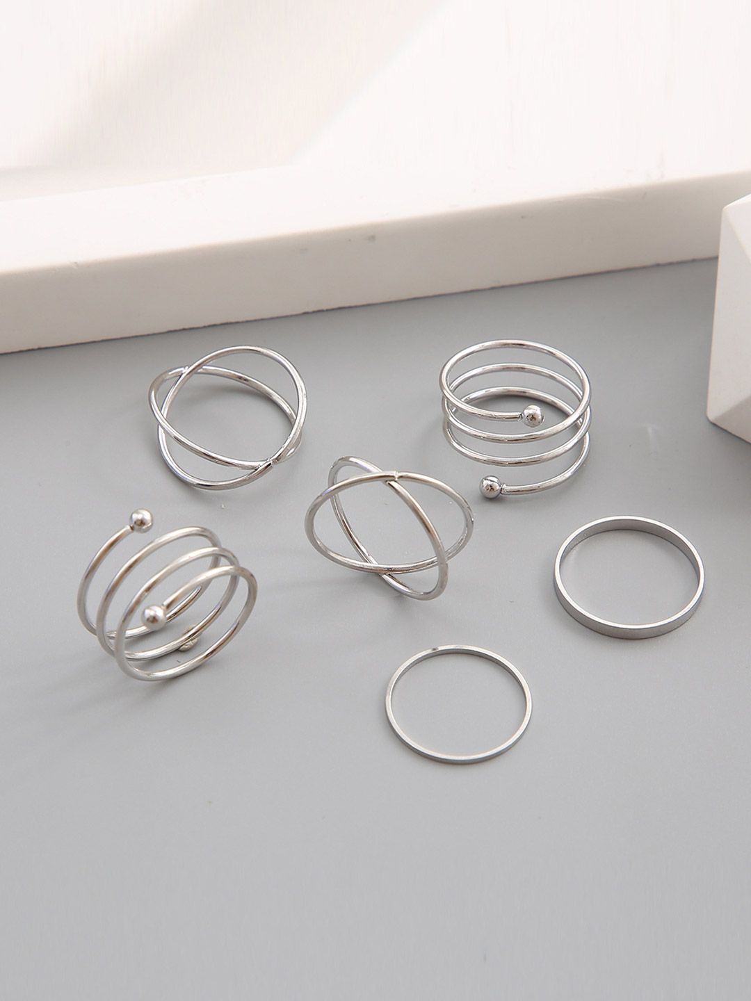 Shining Diva Fashion Set Of 6 Silver-Plated Finger Ring Price in India