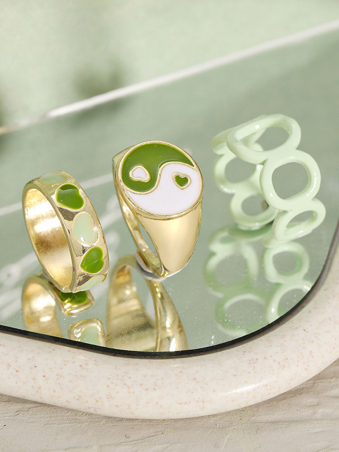 Shining Diva Fashion Set Of 3 Gold-Plated Enamelled Finger Ring Price in India