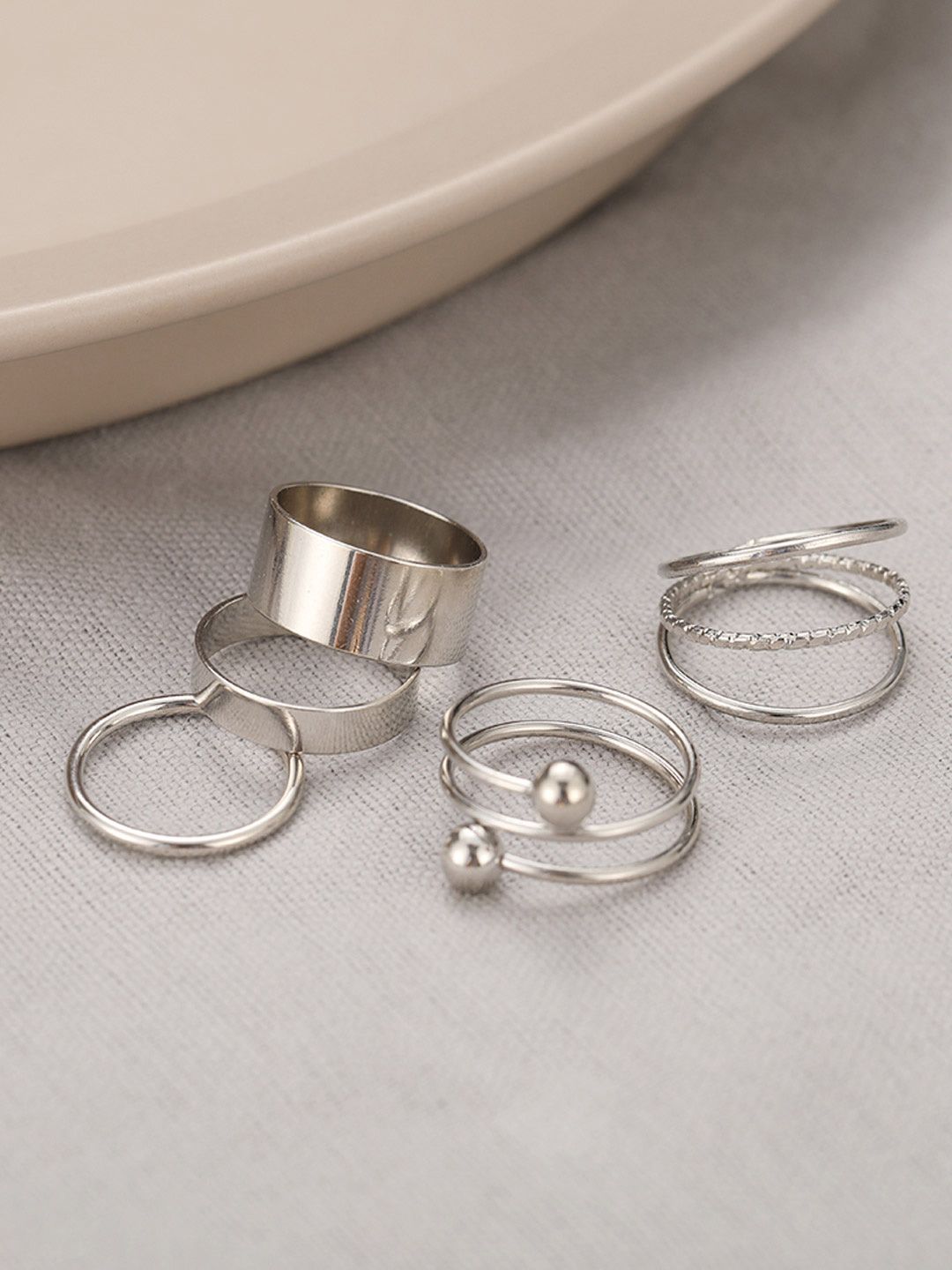 Shining Diva Fashion  Set Of 5 Silver-Plated Finger Ring Price in India