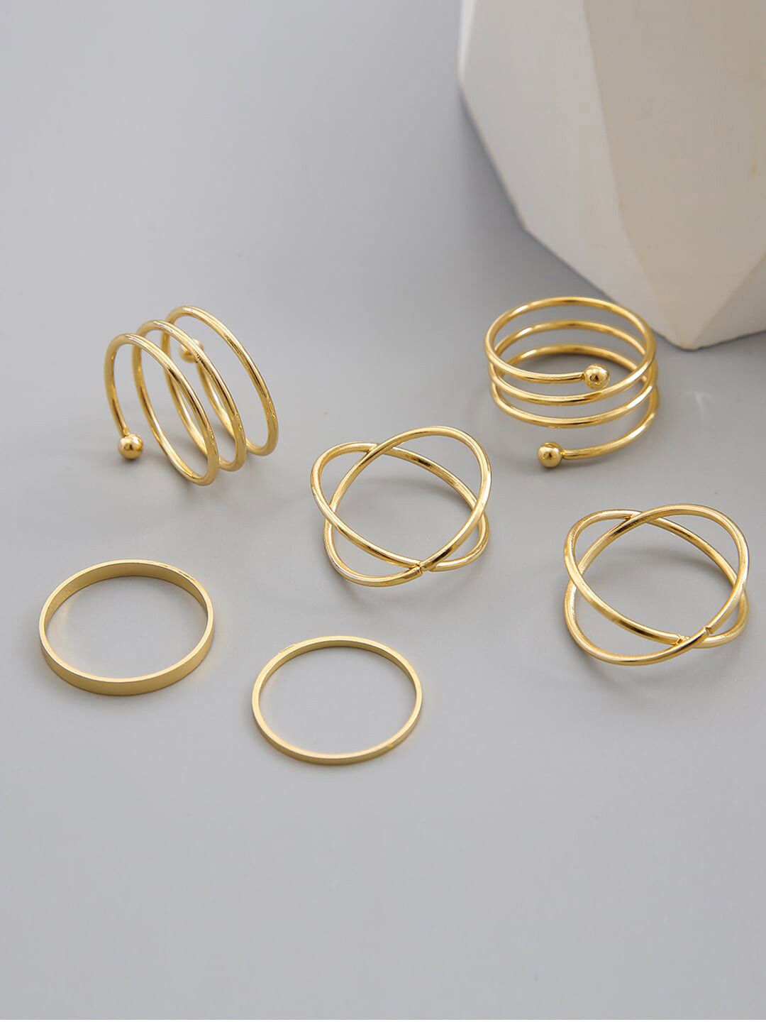 Shining Diva Fashion Set Of 6 Gold-Plated Finger Ring Price in India