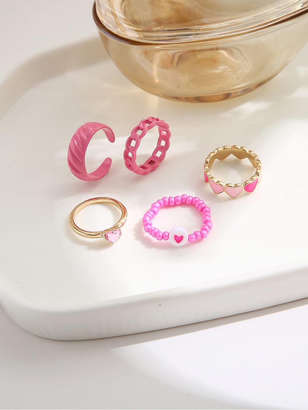 Shining Diva Fashion Set of 5 Gold-Plated Boho Midi Finger Rings Price in India