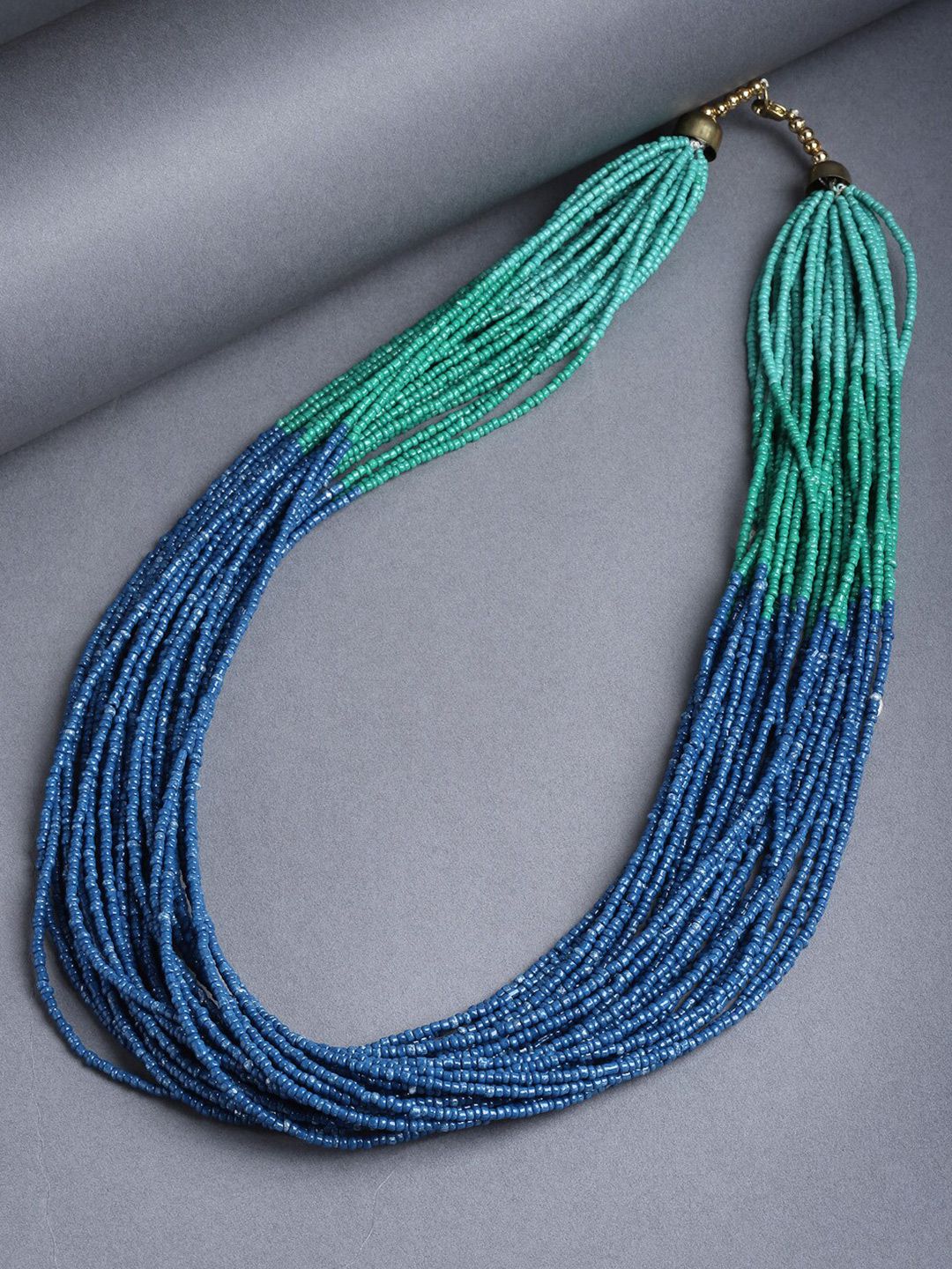 VOGUE PANASH Green & Blue Brass Gold-Plated Handcrafted Necklace Price in India
