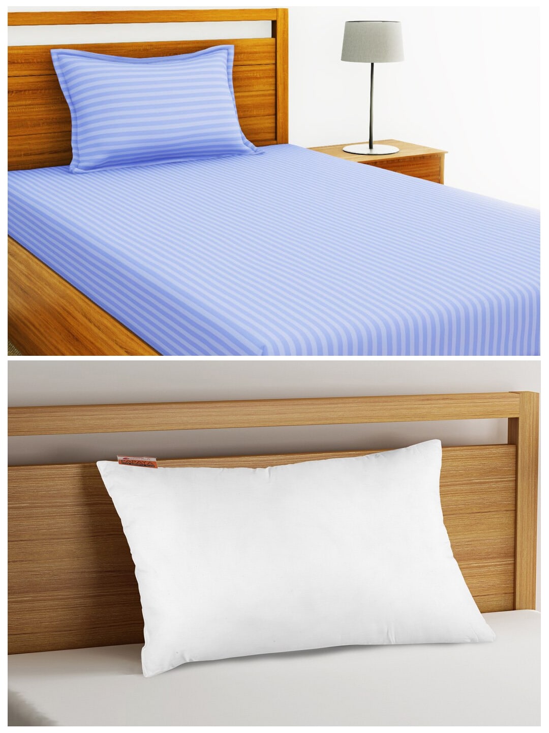 BIANCA Set of 210 TC 1 Single Bedsheet with Pillow Cover & Medium-Firm Orthopedic Pillow Price in India