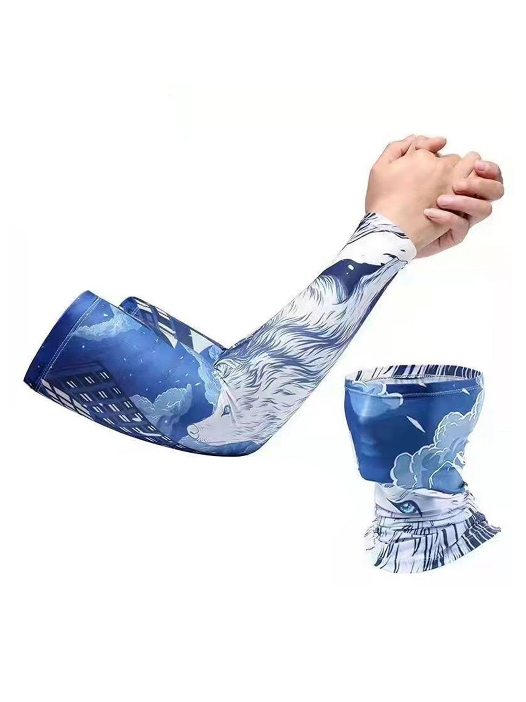 FabSeasons Blue & White Printed Cooling Arm Sleeves & Balaclava Price in India