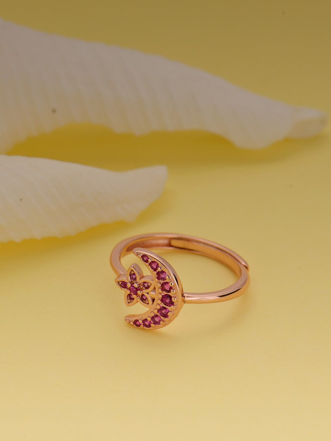 GIVA Rose Gold-Plated Rose Gold Stone Studded Adjustable Finger  Ring Price in India