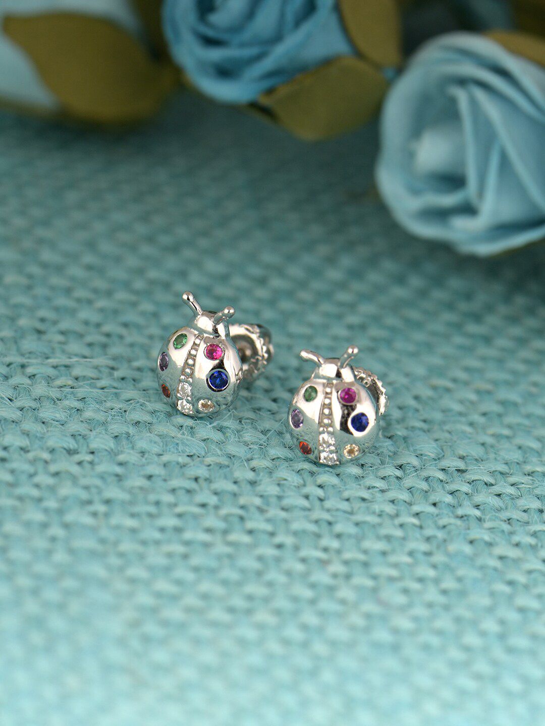 GIVA Silver-Toned Contemporary Studs Earrings Price in India