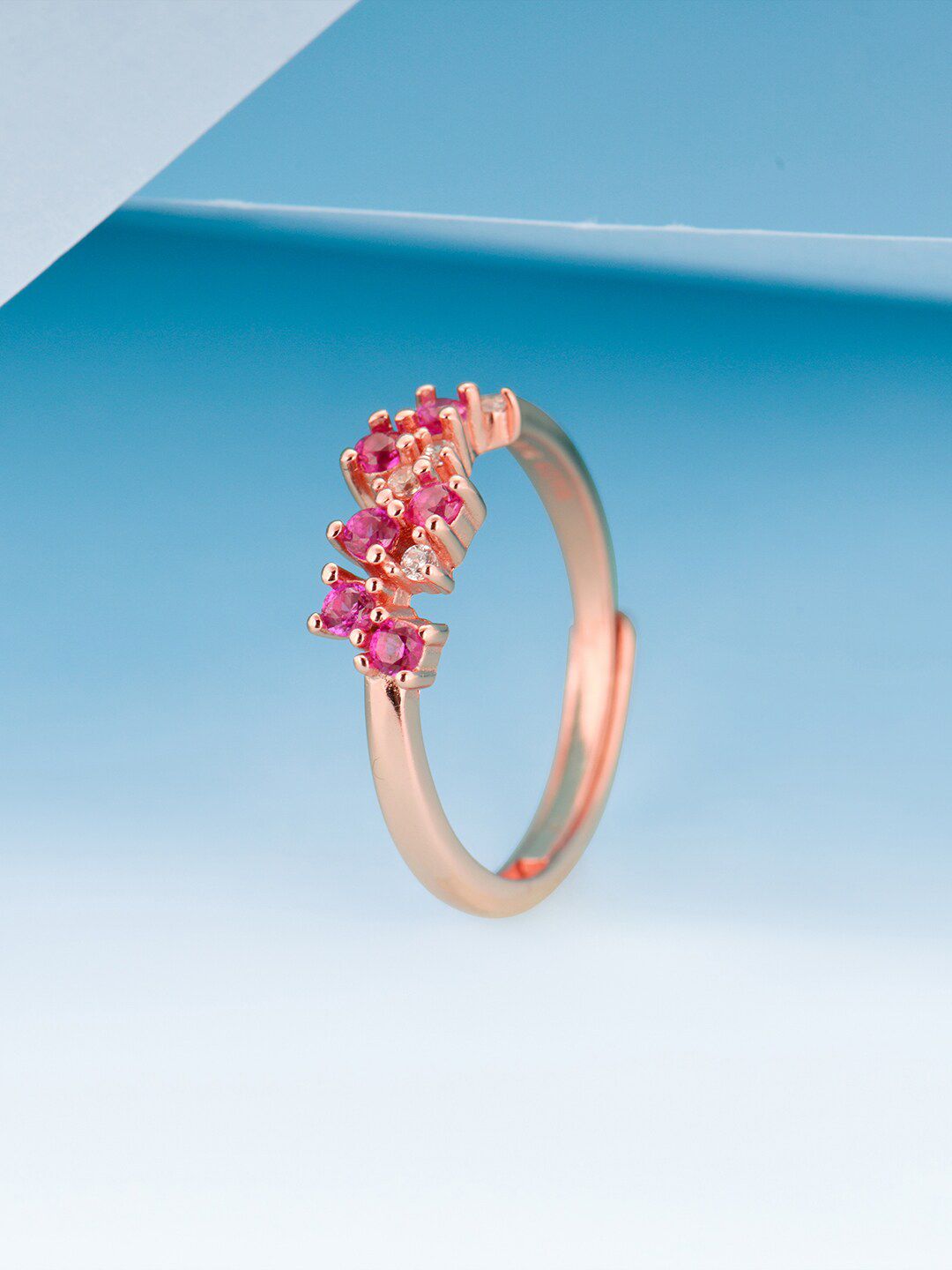 GIVA 925 Sterling Silver Rose Gold-Plated Pink & White Stone Studded Finger Ring Price in India