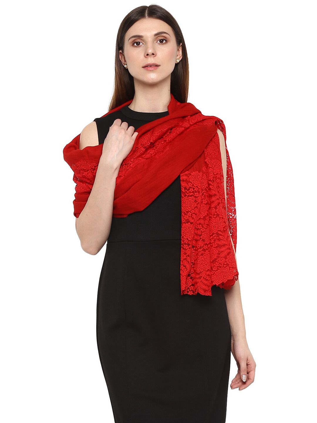 Rhe-Ana Women Red Embroidered Stole Price in India