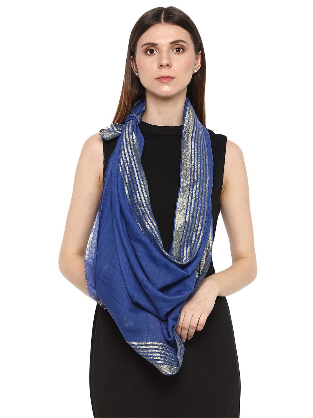 Rhe-Ana Women Blue & Gold-Toned Stole Price in India