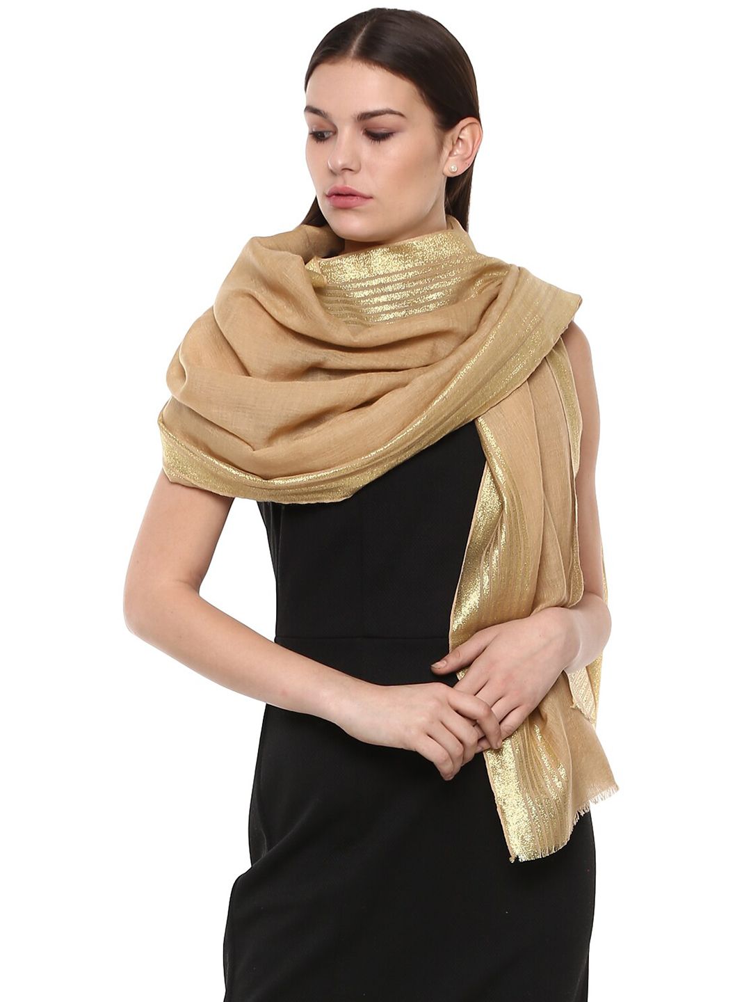 Rhe-Ana Women Beige & Gold-Toned Stole Price in India