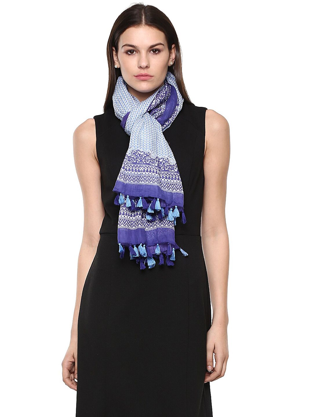 Rhe-Ana Women Blue & White Printed Stole Price in India