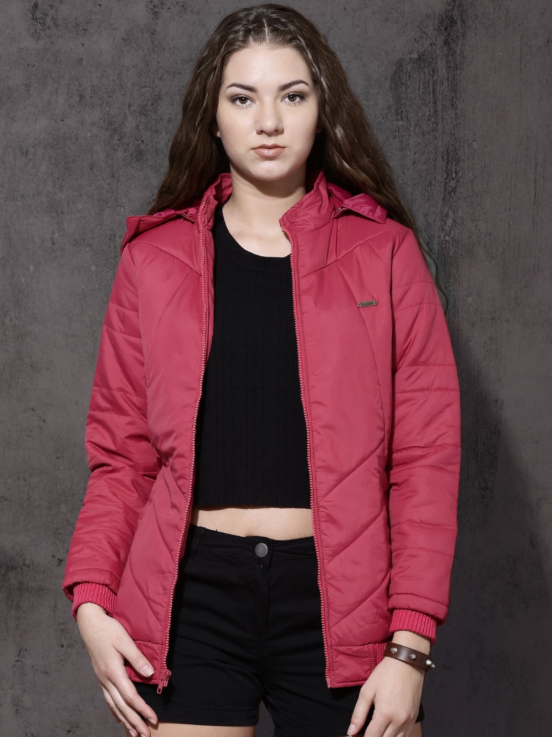 Roadster Women Pink Solid Puffer Jacket Price in India