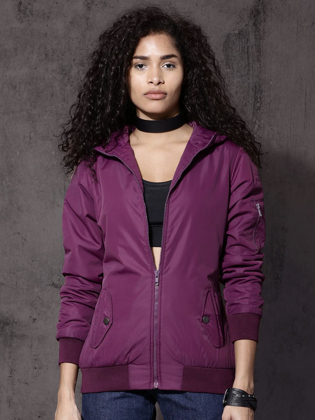 Buy Roadster Women Purple Solid Hooded Jacket - Jackets for Women