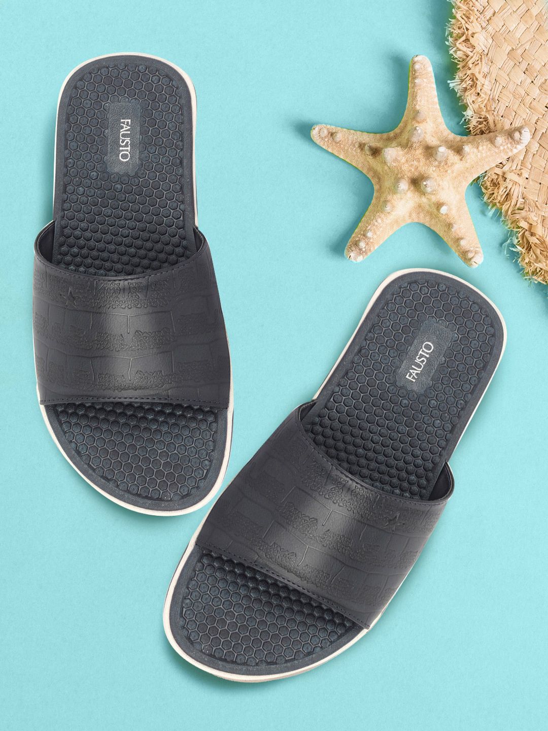 FAUSTO Men Navy Blue & White Sliders