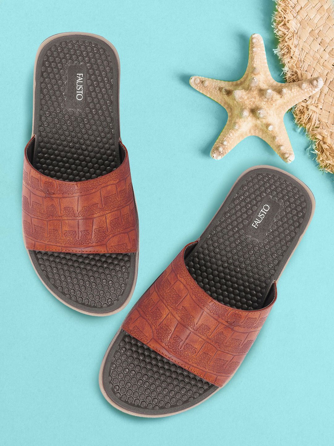 FAUSTO Men Tan & Brown Sliders
