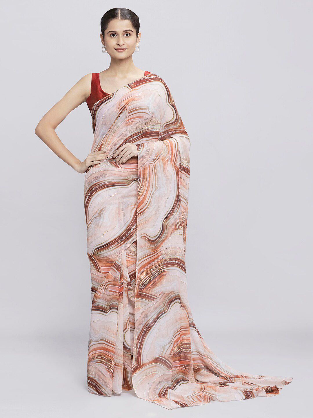 navyasa Orange & White Saree Price in India