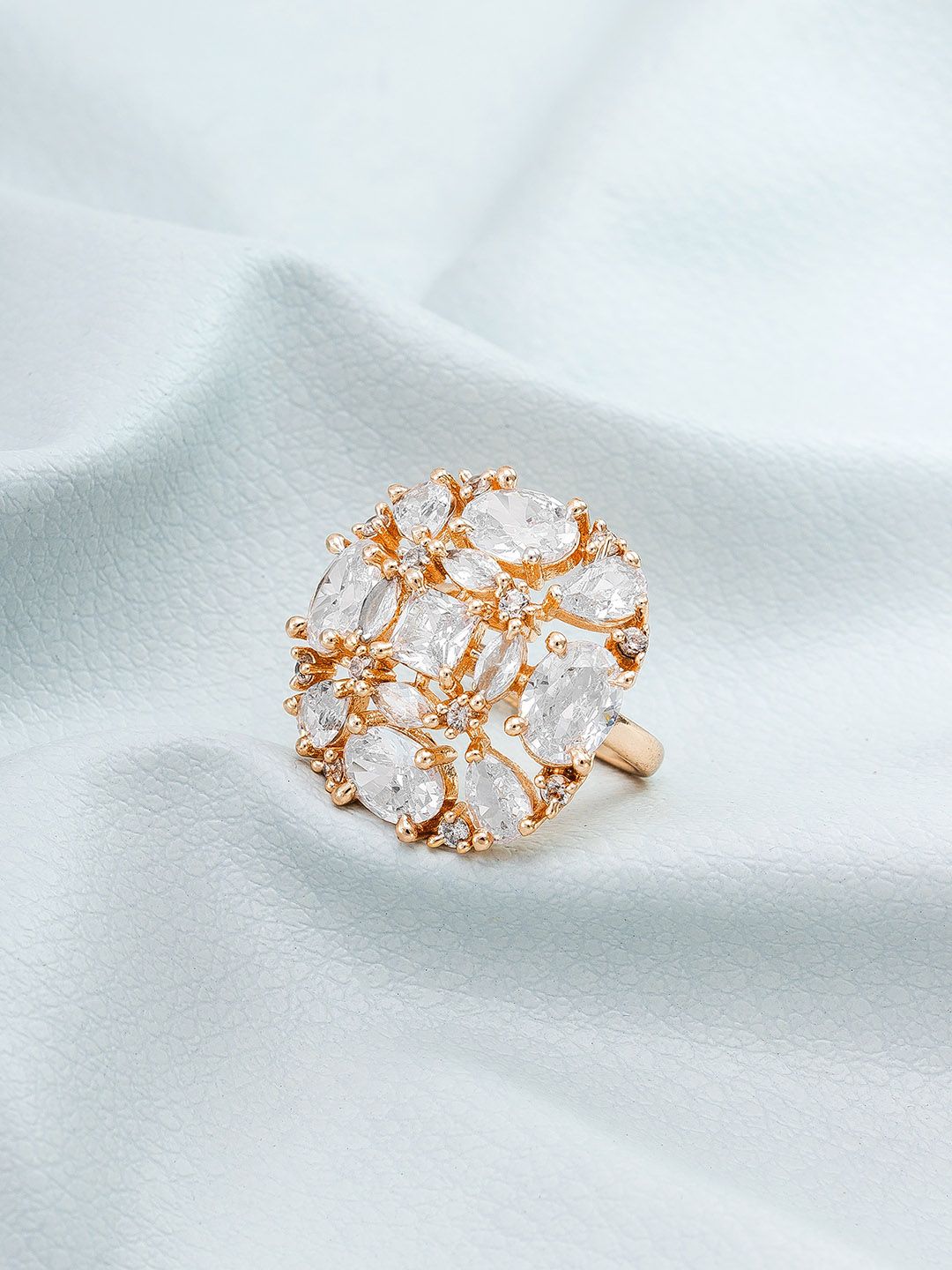 aadita Rose Gold Plated White Stone Studded Ring Price in India