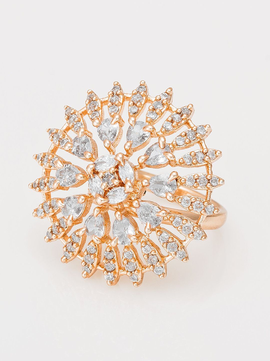 aadita Rose Gold-Plated White Stone-Studded Finger Ring Price in India