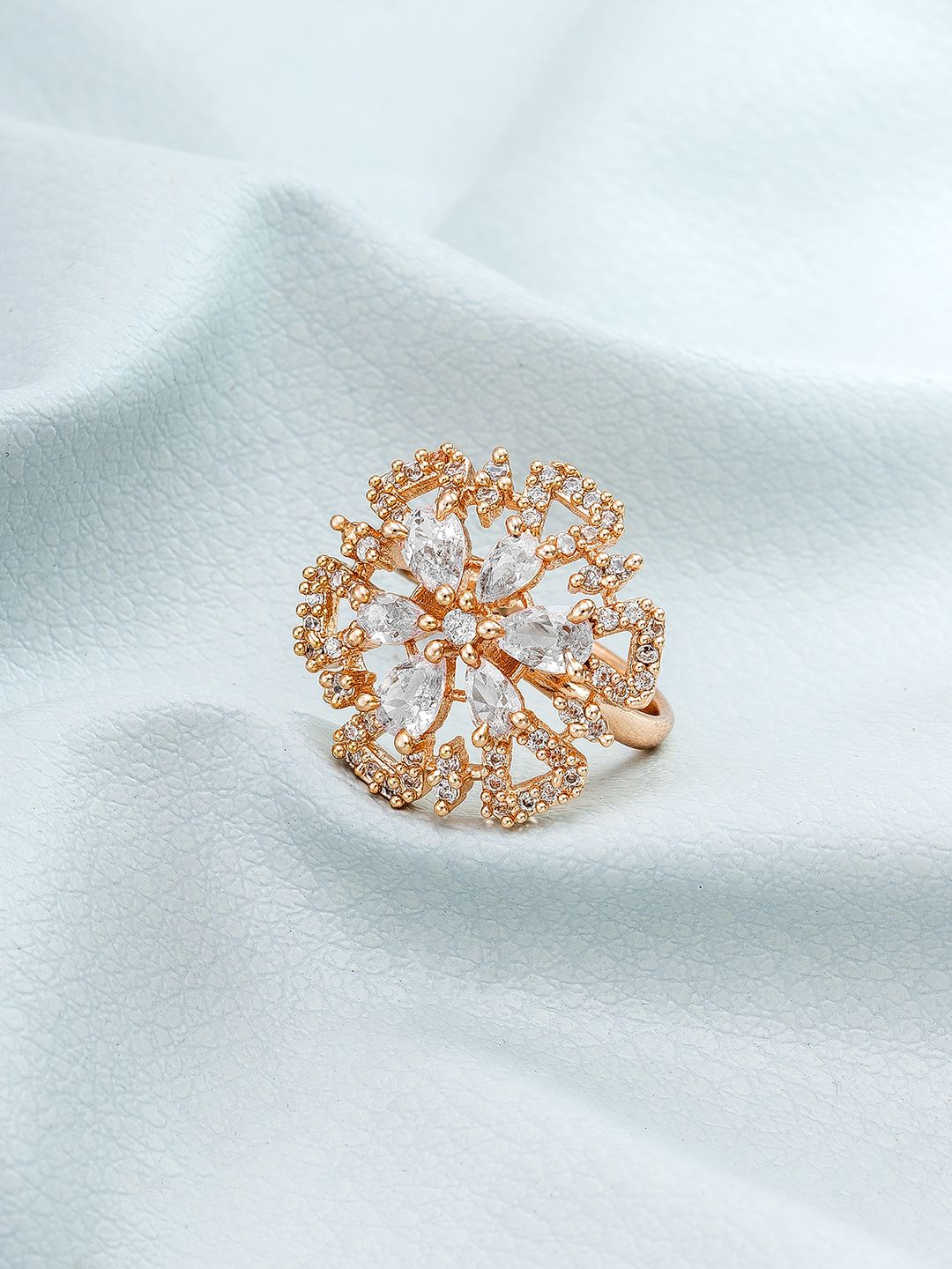 aadita Rose Gold Plated White Stone Studded Finger Ring Price in India