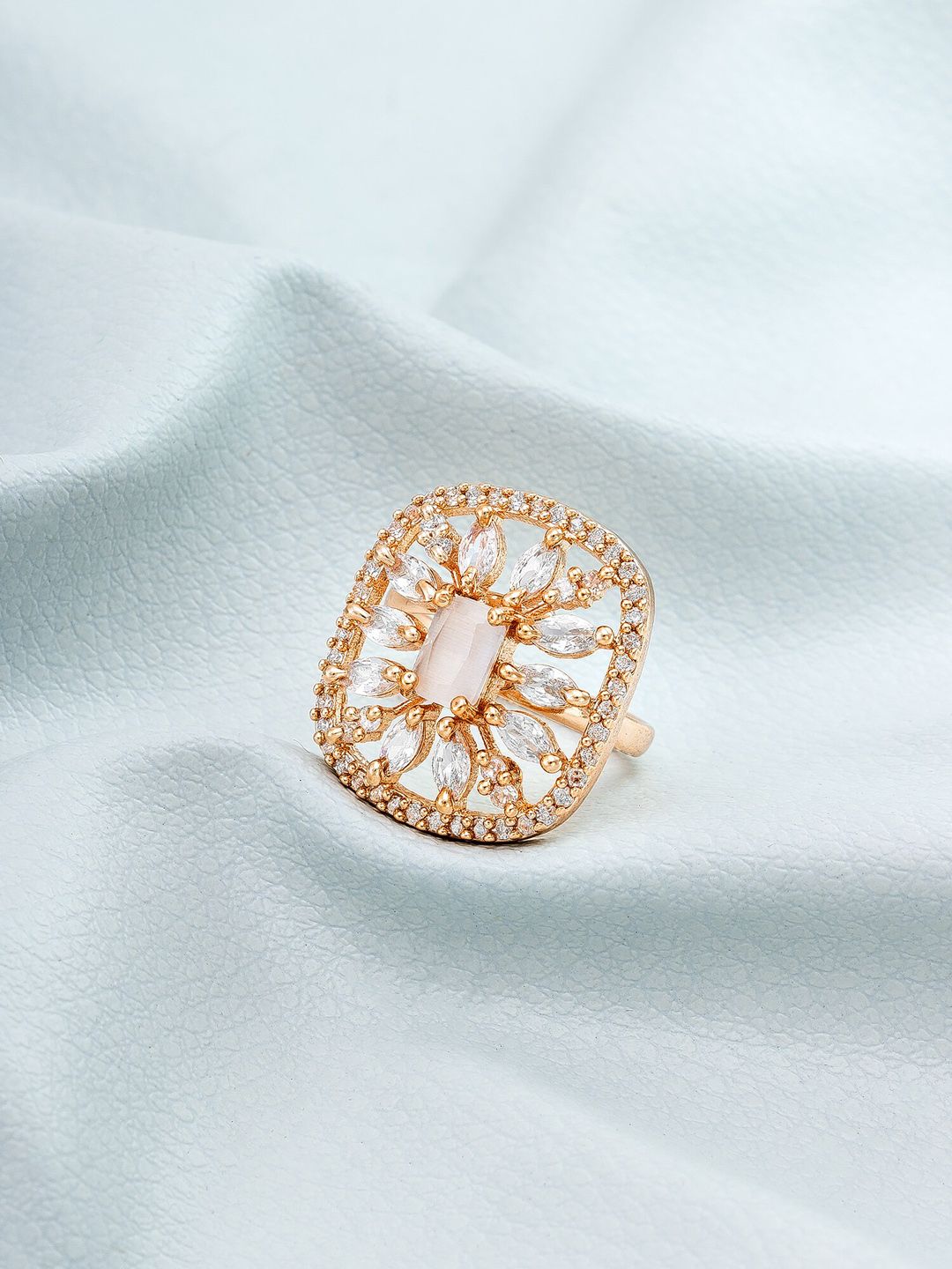 aadita Rose Gold-Plated White Stone Studded Finger Ring Price in India